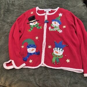 HEIRLOOM COLLECTIBLES Red Holiday Sweater‎ Sz XL CHRISTMAS Snowmen -  Zip Up